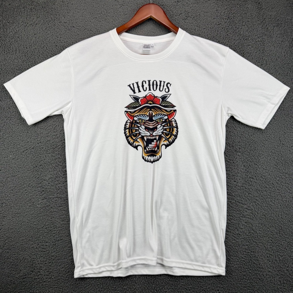 Simpli Blanks Vicious‎ Tiger American Traditional Tattoo Graphic T-Shirt Mens L